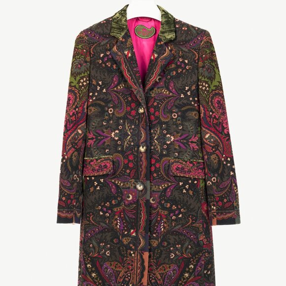 Etro Green Paisley Wool Buttoned Chester Coat - Picture 1 of 11
